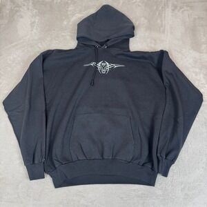 Vintage 90s Hanes Tribal Skull Flame Hoodie Mens XL Black Pullover Streetwear‎